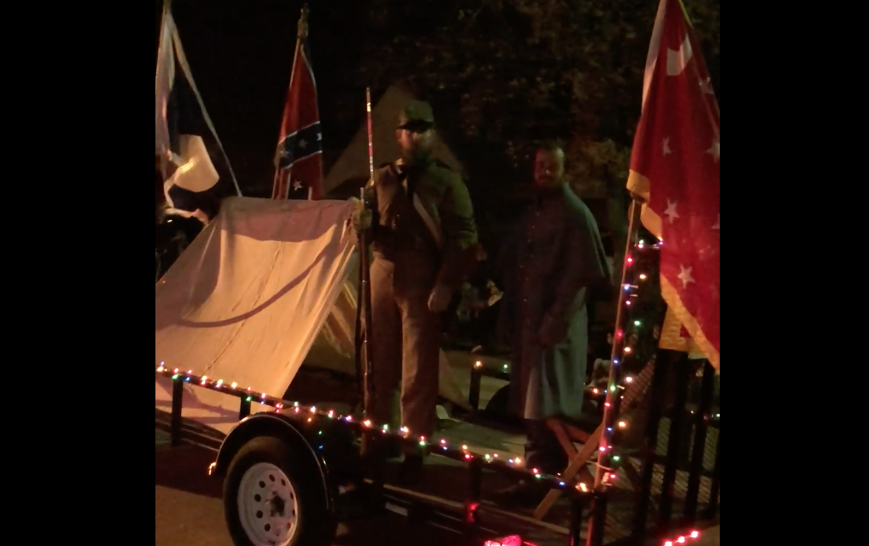 Two men dressed as Confederate soldiers gave out bullets to children during a Christmas parade in Arkansas