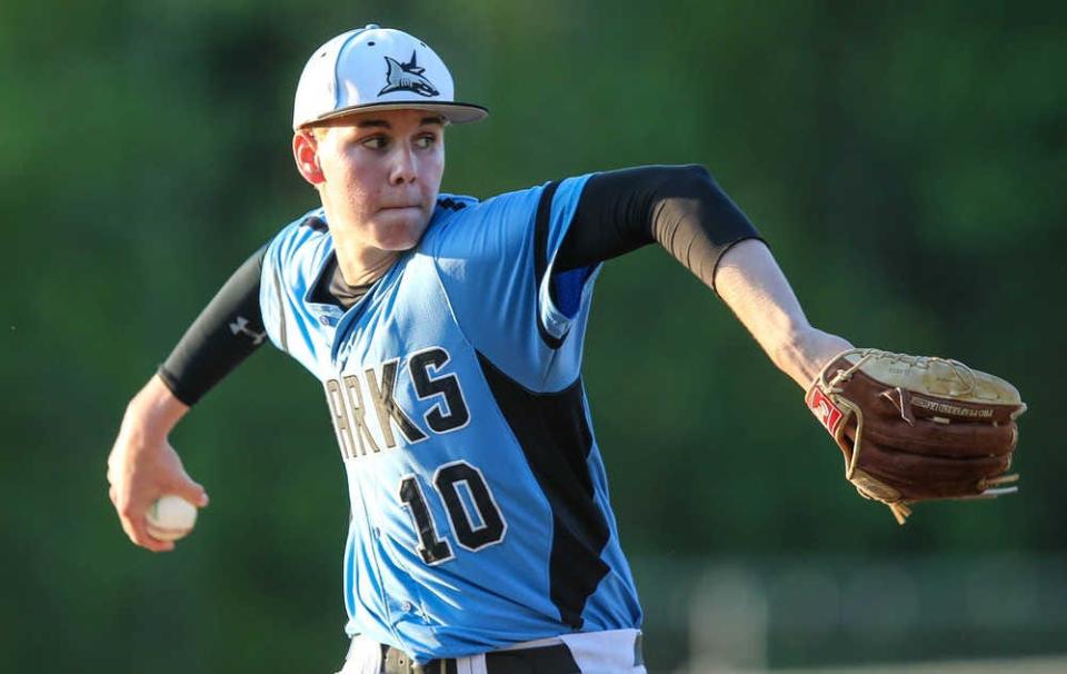 Ricky Karcher, pictured in a 2014 game against Clay, pitched for Ponte Vedra High School before moving to Michigan.