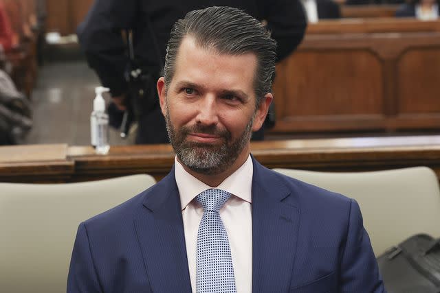 <p>Shannon Stapleton/Reuters/Bloomberg via Getty Images</p> Donald Trump Jr. during the New York civil trial on Nov. 2, 2023