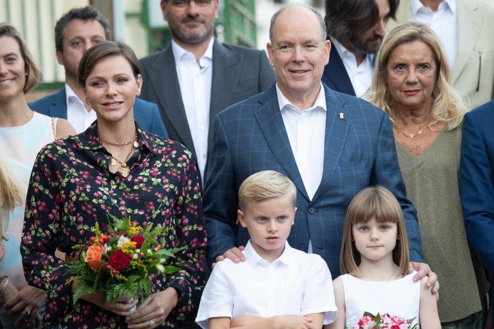 <p>Pierre Villard/SC Pool - Corbis/Getty</p> Princess Charlene, Prince Albert, Prince Jacques and Princess Gabriella of Monaco attend picnic on Sept. 9, 2023