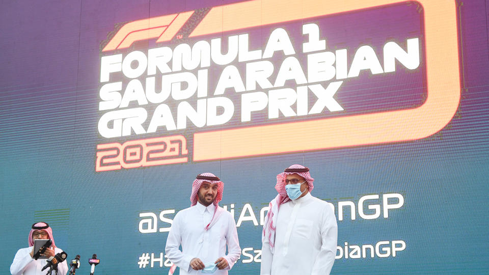 Saudi Arabian politicians and business figures announce the hosting of an F1 Grand Prix.