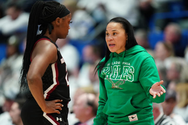 South Carolina's Dawn Staley coaches game in Eagles jersey