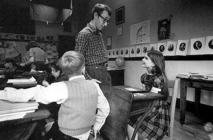 Woody Allen and Brooke Shields on the set of "Annie Hall" (1977).