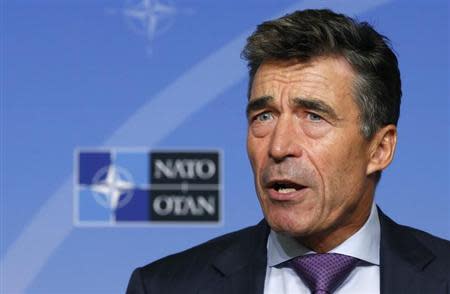 NATO Secretary General Anders Fogh Rasmussen talks to the media during a monthly news conference in Brussels September 2, 2013. REUTERS/Francois Lenoir