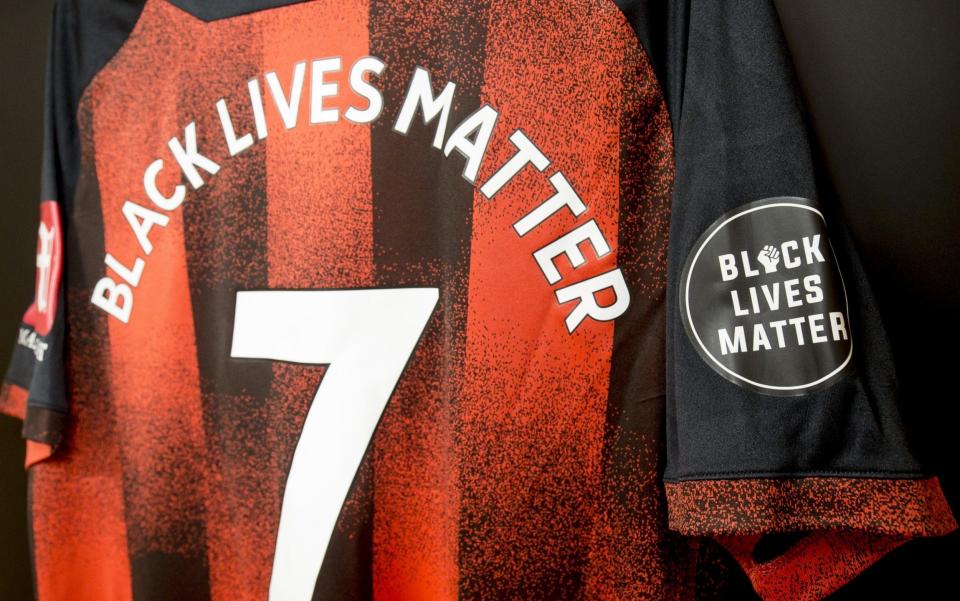 AFC Bournemouth home shirt bearing messages in support of the NHS and Black Lives Matter in home dressing room at Vitality Stadium on June 19, 2020 - Robin Jones - AFC Bournemouth via Getty Images