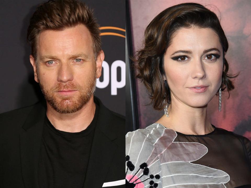 On the left: Ewan McGregor posing on a red carpet in July 2018. On the right: Mary Elizabeth Winstead posing on a red carpet in September 2018.