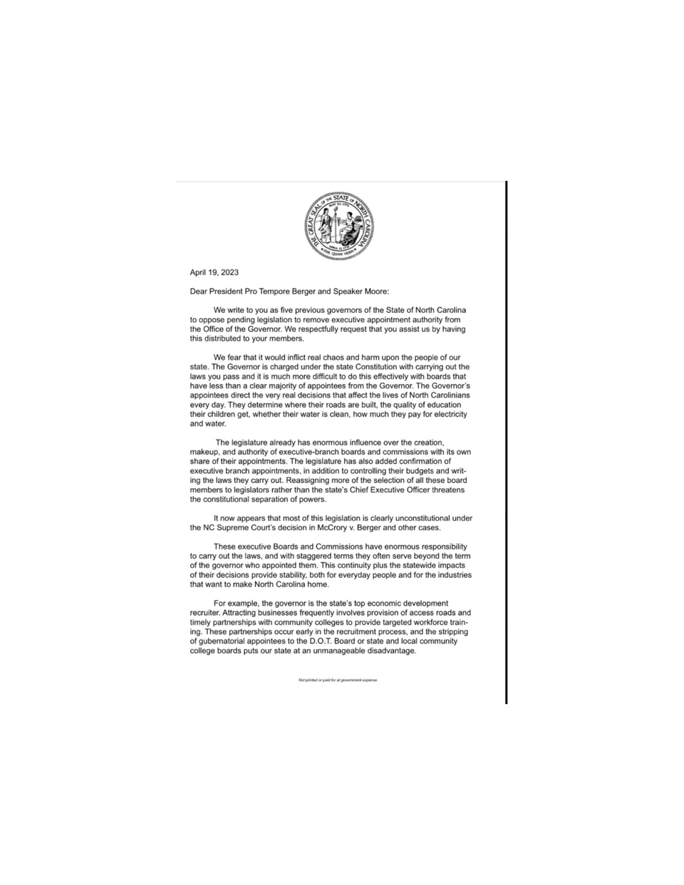 Page 1 of Gov Letter