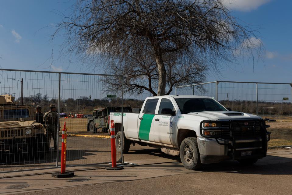 A Border Patrol vehicle exits Shelby Park on Jan. 26, 2024 in Eagle Pass, Texas. Gov. Greg Abbott has ordered the Texas National Guard to defy a Supreme Court ruling allowing federal Border Patrol agents complete access into the area.