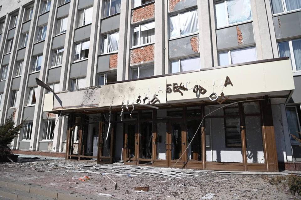 The city administration building in Belgorod, Russia, which, according to local authorities, was damaged by a Ukrainian drone attack (via REUTERS)