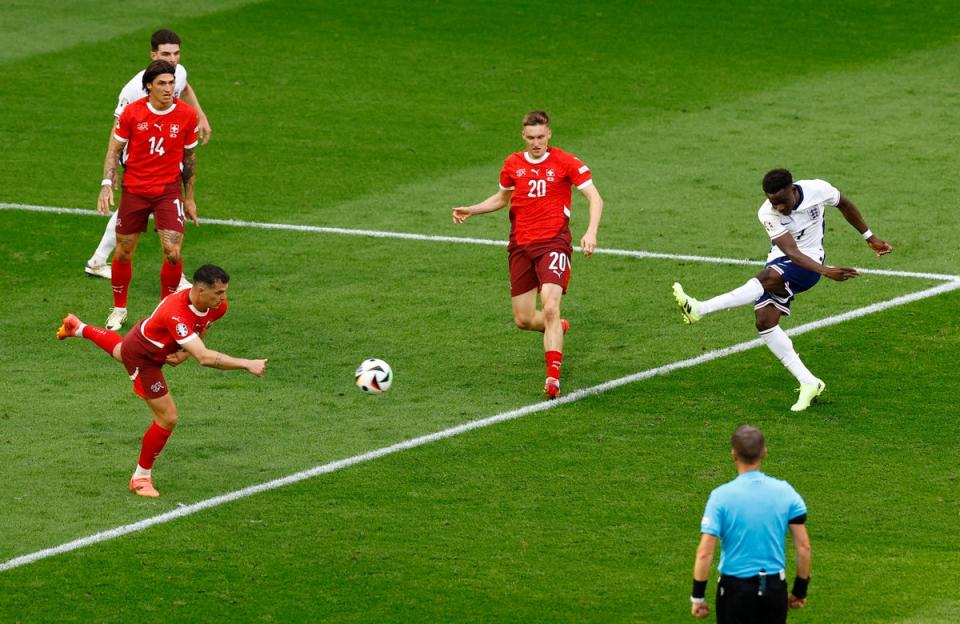 Saka equalised for England with a brilliant strike into the bottom corner (REUTERS)