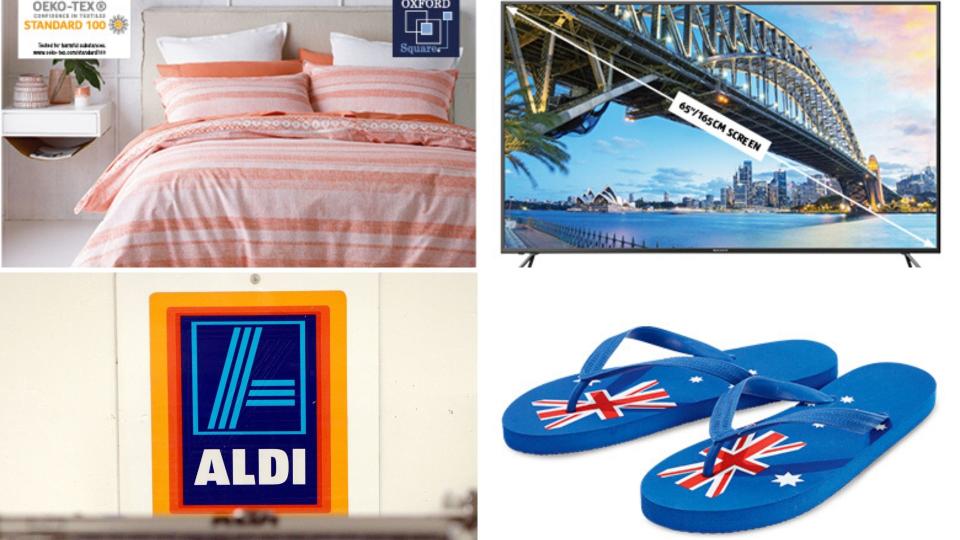 Manchester, TV and thongs on sale as Special Buys at Aldi.