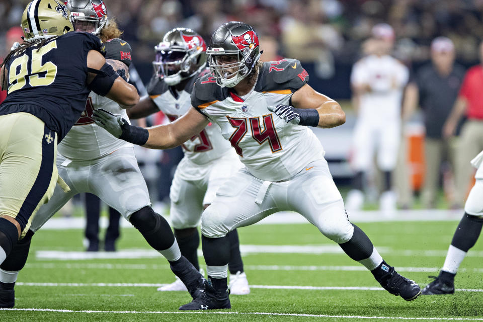 Ali Marpet and the rest of the Tampa Bay offensive line has been stellar during the team’s offensive outburst in 2018. (Photo by Wesley Hitt/Getty Images)