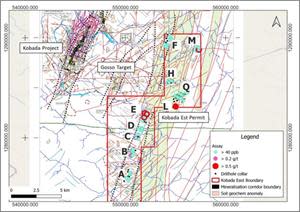 Figure 1: 2022 Auger Drilling Programme and Targets over the Kobada Est Permit.