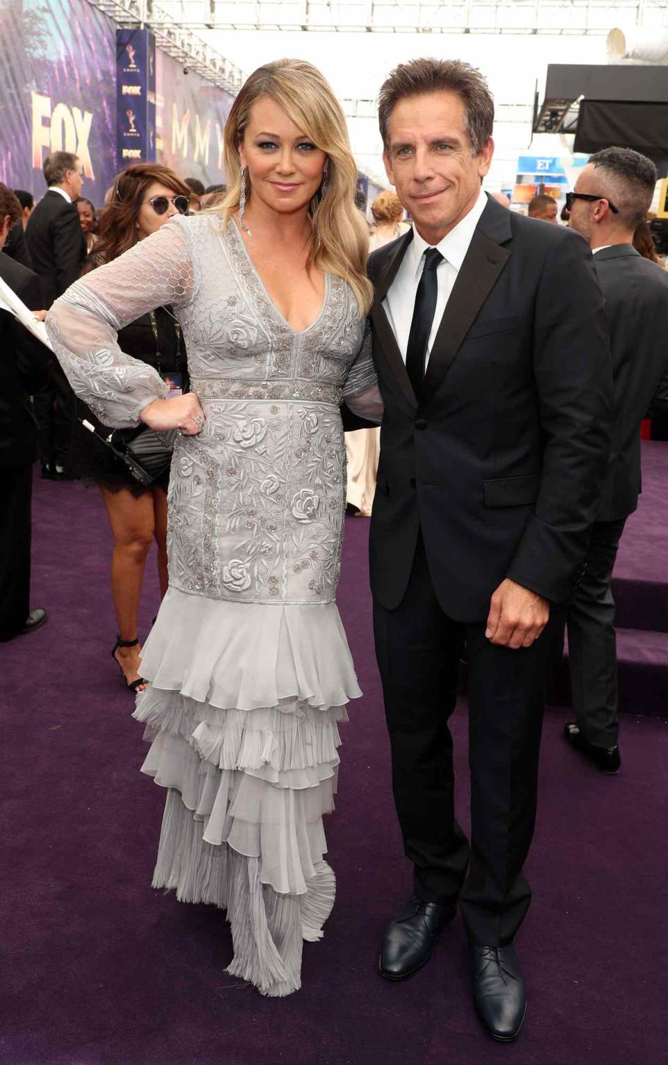 Christine Taylor and Ben Stiller attend FOXS LIVE EMMY® RED CARPET ARRIVALS during the 71ST PRIMETIME EMMY® AWARDS airing live from the Microsoft Theater at L.A. LIVE in Los Angeles on Sunday, September 22 (7:00-8:00 PM ET live/4:00-5:00 PM PT live) on FOX