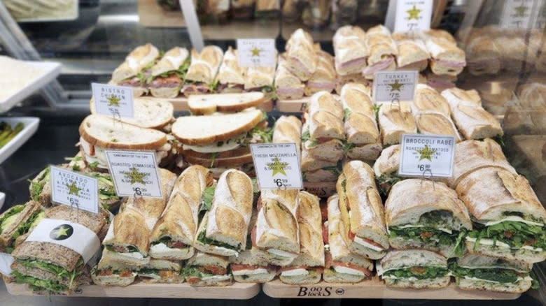 Sandwiches lined up in display