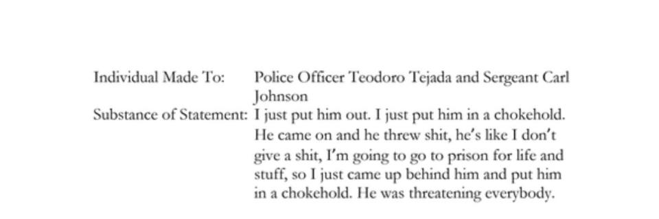 Daniel Penny's first statement to the NYPD, made minutes after the chokehold death of homeless street performer Jordan Neely.