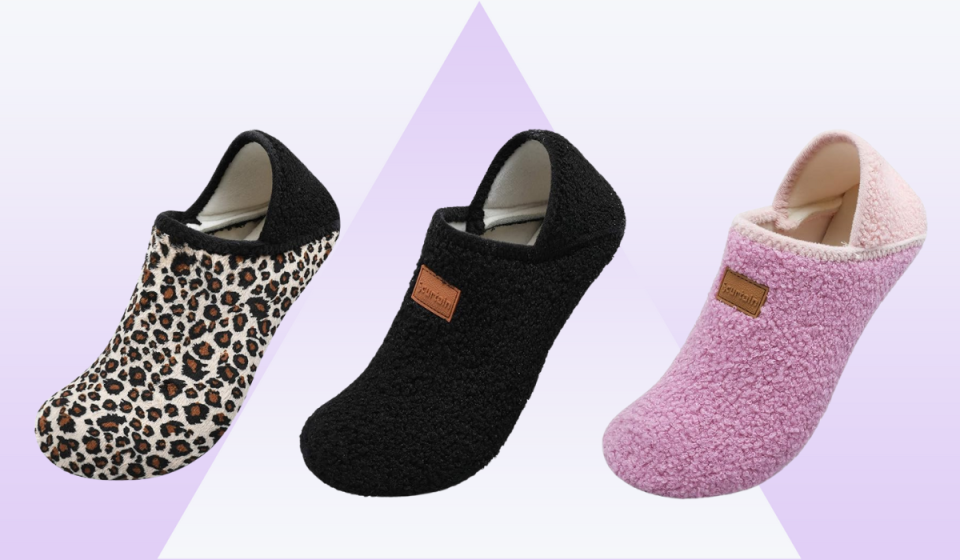 slippers in 3 designs: leopard, all black, and pink