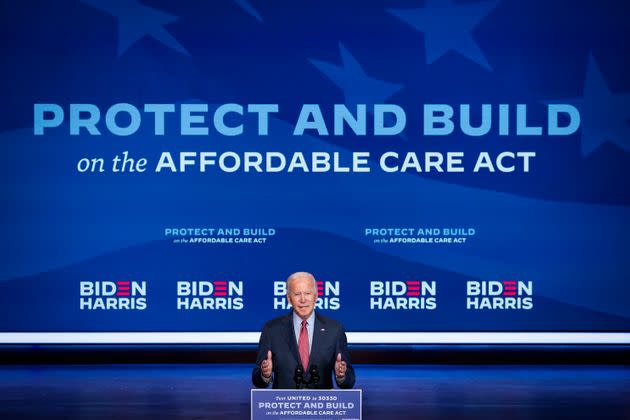 Joe Biden, as a presidential candidate in October 2020, delivers remarks about the Affordable Care Act and COVID-19 at a virtual briefing with medical experts in Wilmington, Delaware. Biden had promised to reinvigorate the Affordable Care Act. (Photo: Drew Angerer/Getty Images)