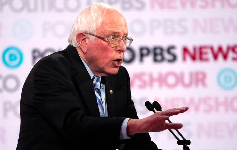Senator Bernie Sanders speaks during the sixth 2020 U.S. Democratic presidential candidates campaign debate at Loyola Marymount University in Los Angeles