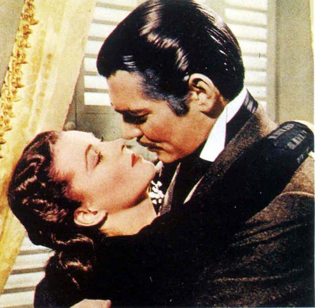 Vivien Leigh and co-star Clark Gable in their famous clinch in the 1939 blockbuster Gone With The Wind 