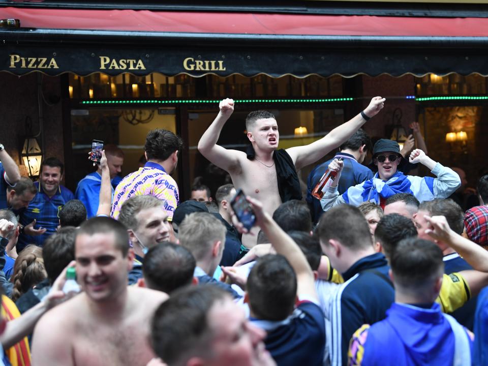 Scotland fans gather in Leicester Square before England vs Scotland match at Euro 2020 (PA)