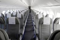 Seats are pictured in the interior of a Bombardier CSeries aircraft in Colomiers near Toulouse, France, October 17, 2017. REUTERS/Regis Duvignau