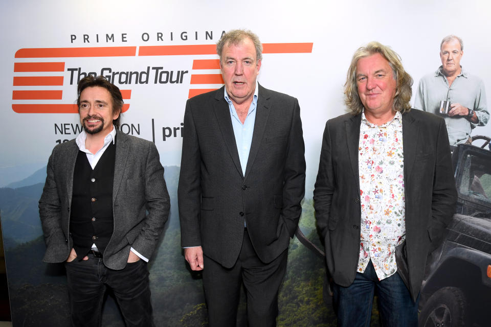 LONDON, ENGLAND - JANUARY 15: Richard Hammond, Jeremy Clarkson and James May attend a screening of 'The Grand Tour' season 3 held at The Brewery on January 15, 2019 in London, England. (Photo by Dave J Hogan/Getty Images)