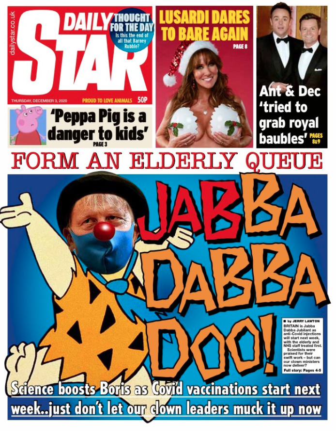 'Jabba Dabba Doo!' was the headline from the Daily Star.