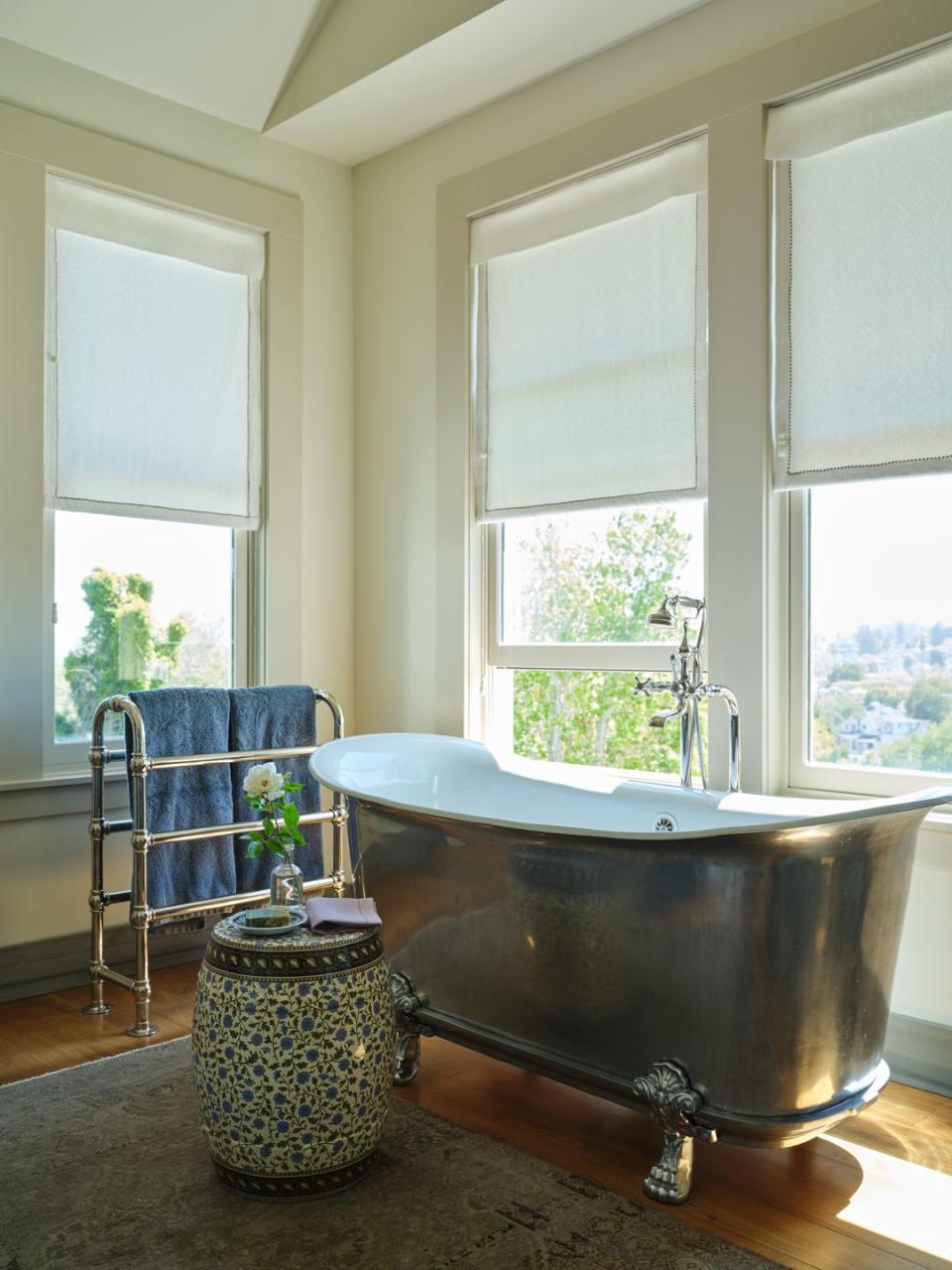 bathroom with transparent curtains