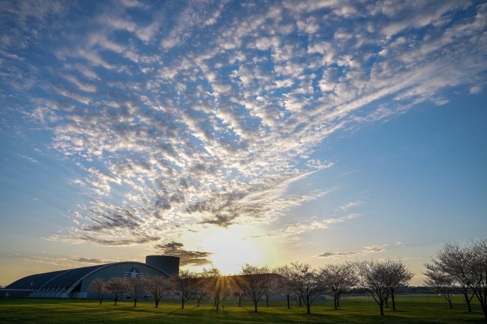 The sun rises Monday, April 8 at the National Museum of the United States Air Force near Dayton.