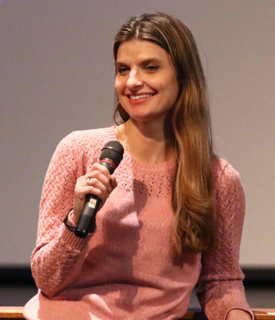 Alicia "Kozak" Kozakiewicz speaking to parents inside the West Branch High School auditorium Tuesday night, March 21, 2023. Ed Hall Jr, Special To The Review