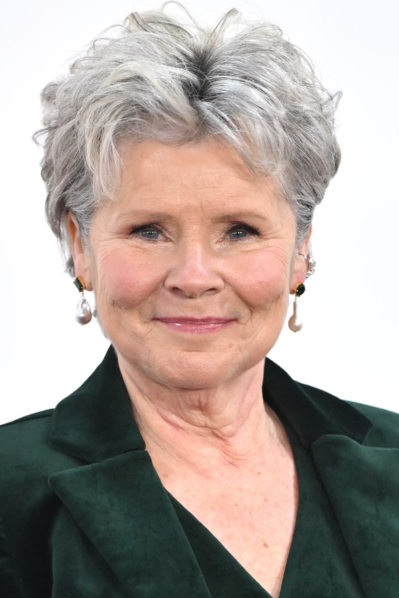 Imelda Staunton is pictured with grey hair as she attends 