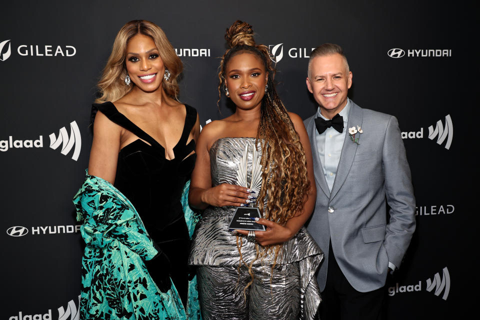 Laverne Cox, Jennifer Hudson, and Ross Matthews attend the 35th Annual GLAAD Media Awards New York