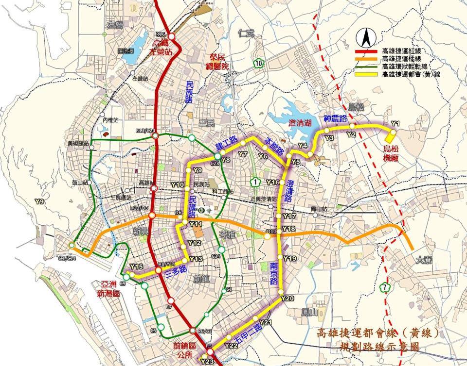 ▲高雄捷運都會線(黃線)規劃路線示意圖。（圖／高市府提供）