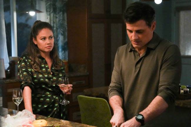 Vanessa Lachey as Jane Tennant and Enver Gjokaj as Captain Joe Miliu on NCIS: Hawaii