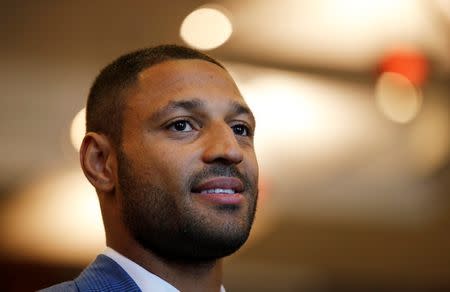 Britain Boxing - Gennady Golovkin & Kell Brook Head-to-Head Press Conference - Canary Riverside Plaza Hotel, London - 8/9/16 Kell Brook during the press conference Action Images via Reuters / Andrew Couldridge Livepic