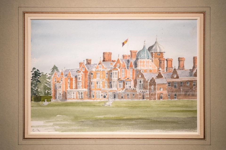 ‘Sandringham House, Norfolk (1991)’, a watercolour painted by King Charles III which forms part of a new exhibition ‘His Majesty The King’s Watercolours' (PA)