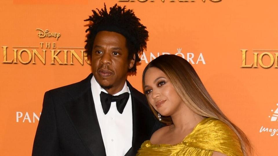 Jay-Z (left) and wife Beyonce Knowles-Carter attend the July 2019 European premiere of Disney’s “The Lion King” at Odeon Luxe Leicester Square in London, England. (Photo by Gareth Cattermole/Getty Images for Disney)