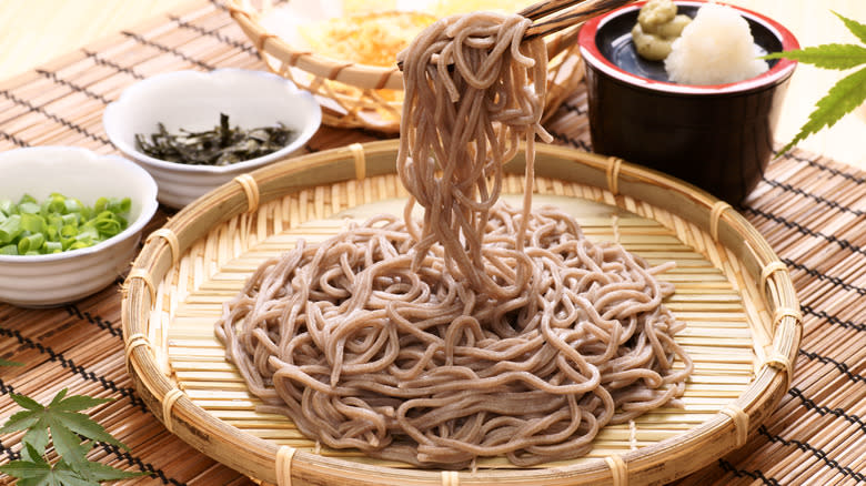 soba noodles and accompaniments