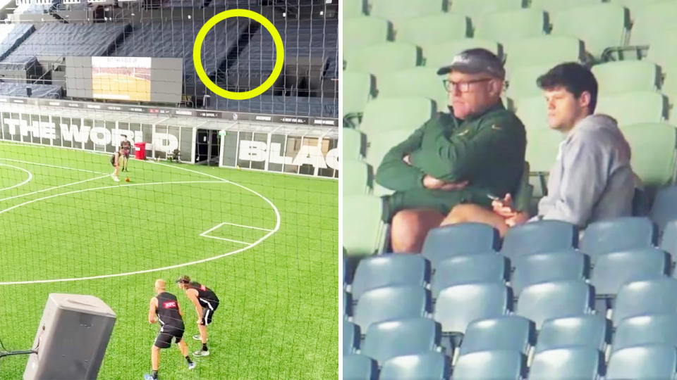 Collingwood coach Justin Leppitsch, pictured here at a Carlton training session.