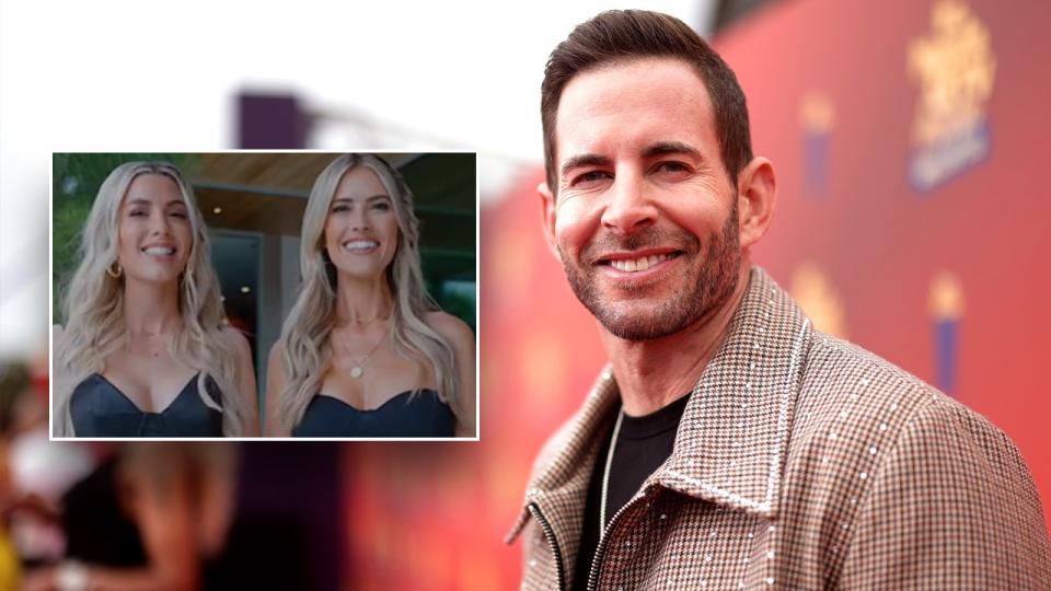 Tarek El Moussa with an inset of Christina Hall and Heather El Moussa