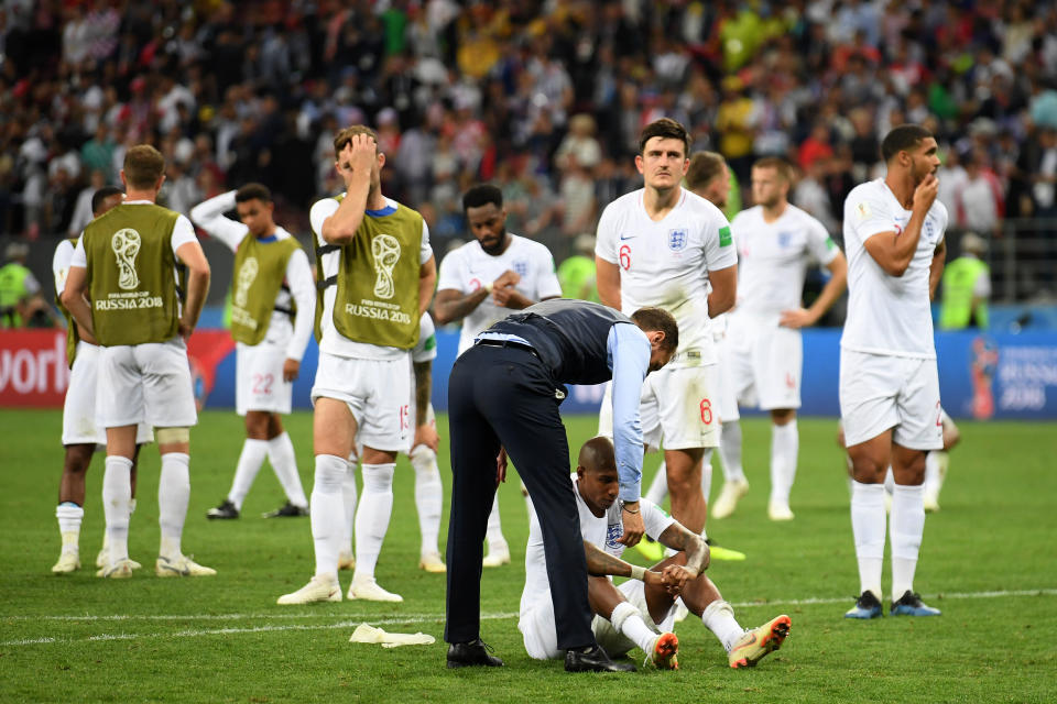 Gareth Southgate picks up his players after the loss.