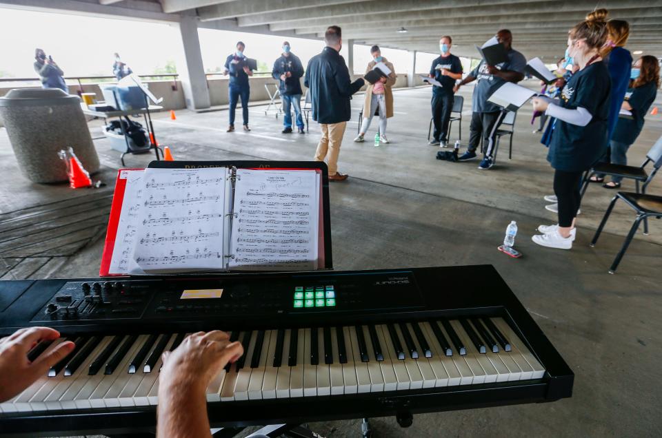 After a six-month hiatus due to the pandemic, the Springfield Street Choir reunited for a rehearsal on Monday, Sept. 29, 2020 on fourth floor of a parking garage on the Missouri State University campus with a handful of MSU Choral Studies students. The Springfield Street Choir is comprised of homeless and formerly homeless people.