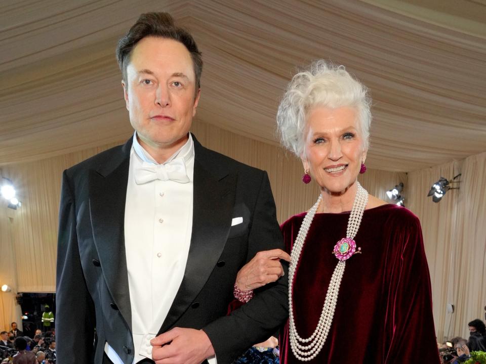 Elon Musk and Maye Musk arrive at The 2022 Met Gala Celebrating "In America: An Anthology of Fashion" at The Metropolitan Museum of Art on May 02, 2022 in New York City