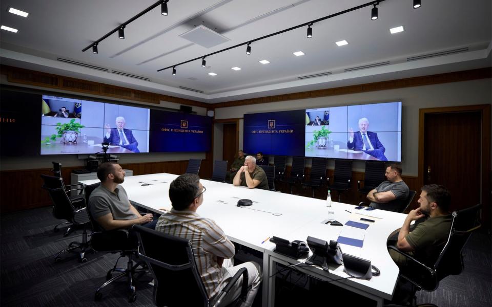 Ukrainian President Volodymyr Zelenskyy holds video meeting with former US President Bill Clinton - Ukrainian Presidential Press Office/ Zuma Press