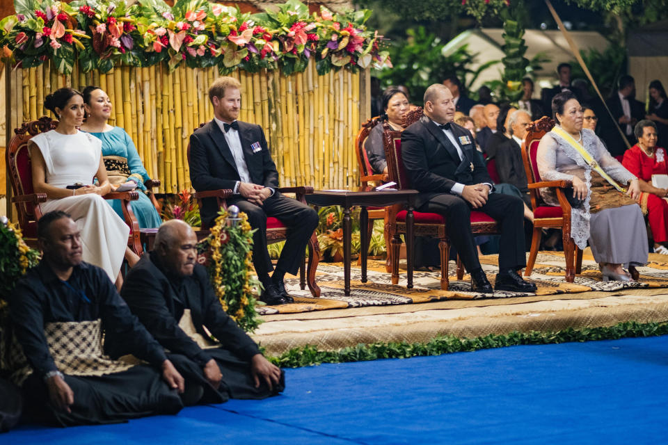 The Duke and Duchess watched traditional Tongan entertainment (PA)