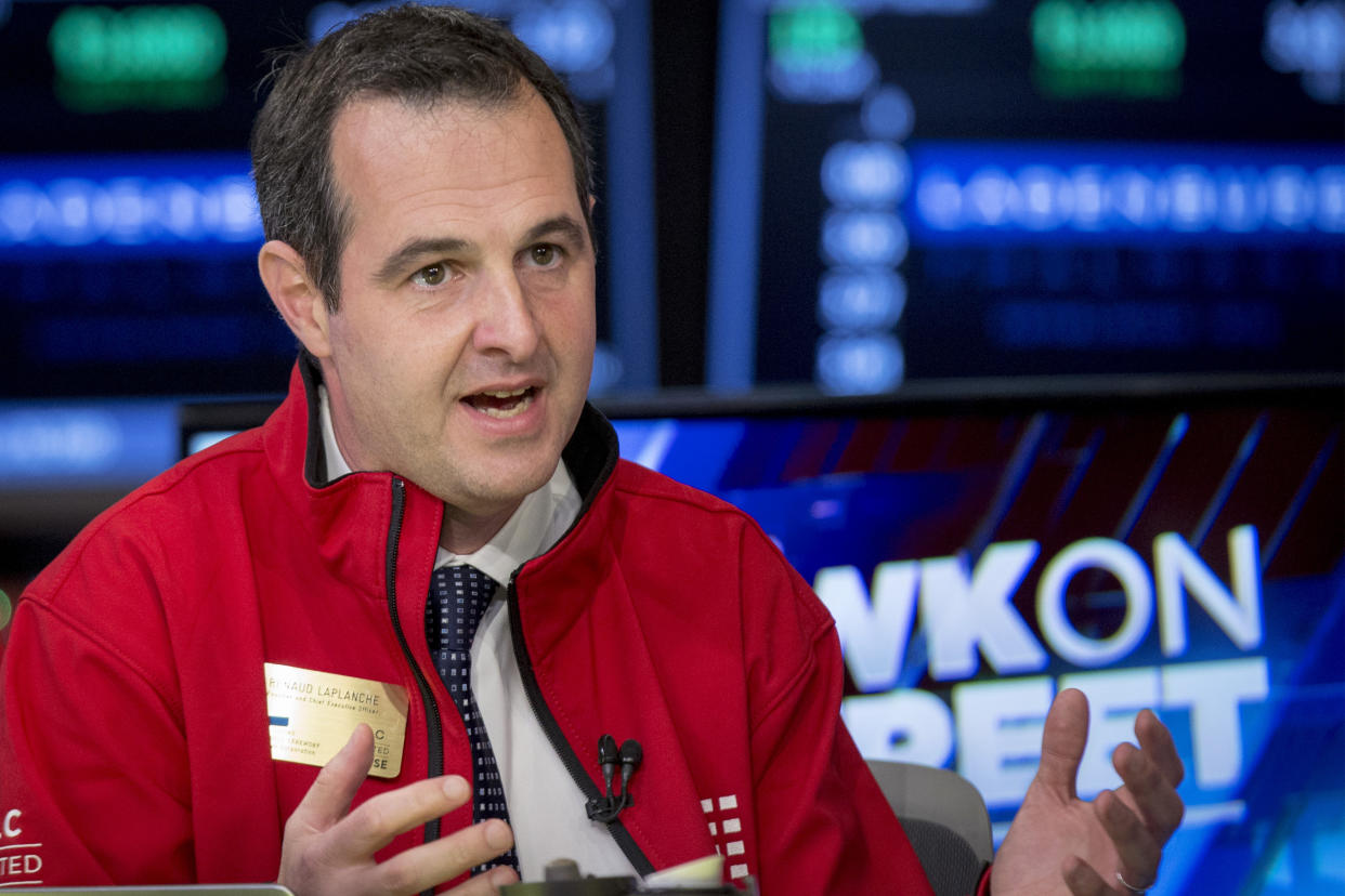 Renaud Laplanche, Founder and CEO of Lending Club, speaks during an interview with CNBC on the floor of the New York Stock Exchange December 11, 2014. Shares of LendingClub Corp, the world's biggest online marketplace connecting borrowers and lenders, soared in their debut as investors bet on the potential of online platforms to take on the risky lending that banks increasingly want to avoid. LendingClub's shares rose as much as 67 percent to $25.44 on the New York Stock Exchange on Thursday, valuing the San Francisco-based company at more than $9 billion. REUTERS/Brendan McDermid (UNITED STATES - Tags: BUSINESS)