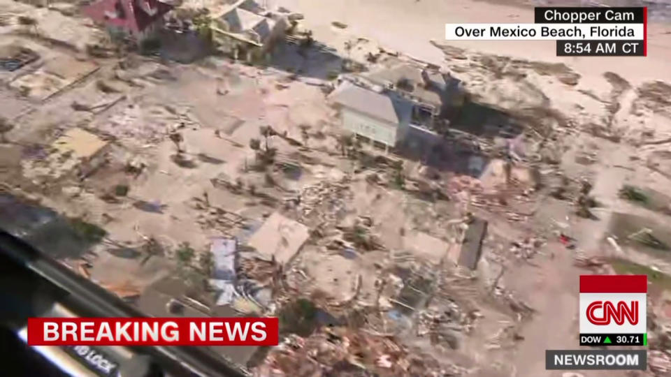 Mexico Beach, Fla., as seen from a helicopter chartered by CNN on Thursday morning. (Screengrab: CNN)