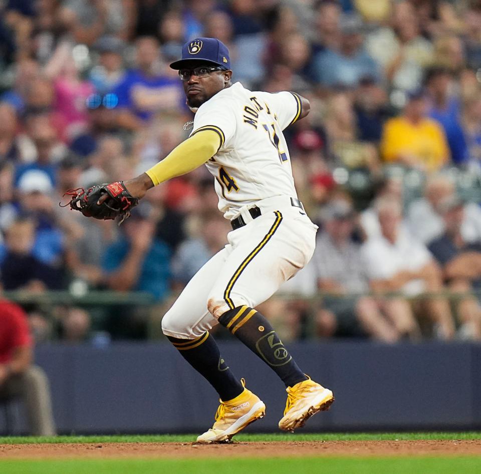 Andrew Monasterio made 51 starts at third base last season for the Brewers.