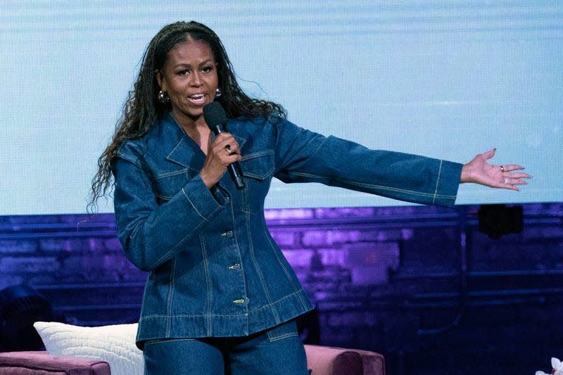 Michelle Obama launches her new book “The Light We Carry: Overcoming in Uncertain Times.” at Warner Theater in Washington, Tuesday, Nov. 15, 2022.